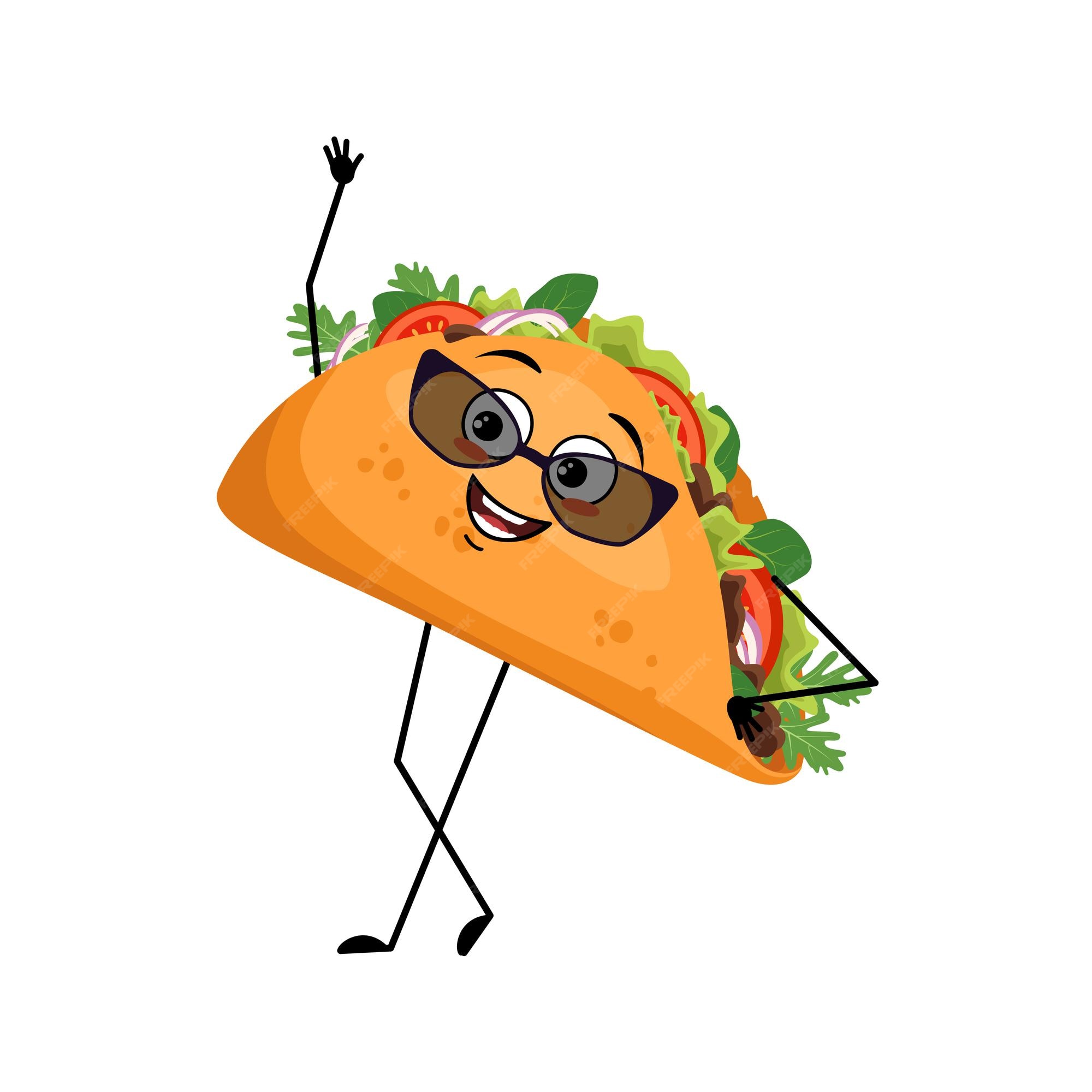 Premium Vector | Cute character mexican taco with happy emotions face smile eyes arms and legs cheerful fast food per... Premium Vector | Cute character mexican taco with happy emotions face smile eyes arms and legs cheerful fast food per...