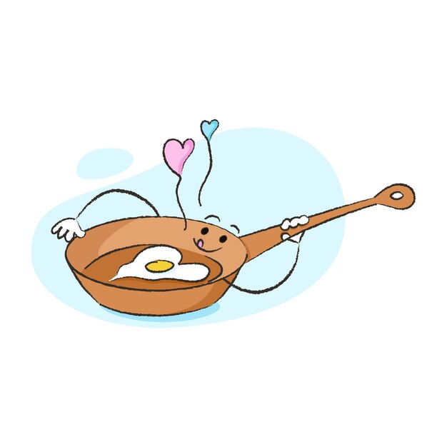 ベクトル バレンタインデーとそれ以上のための卵とハートのフライパンで可愛いキャラクター