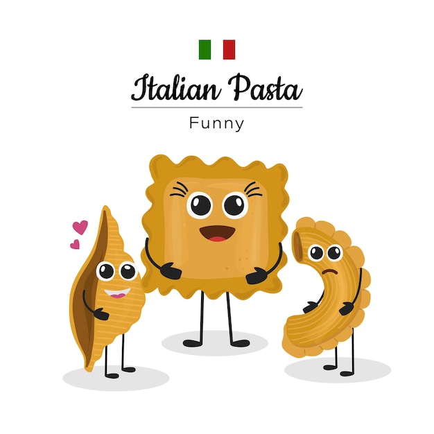 Cute character pasta funny for menus banners Doodle pasta characters