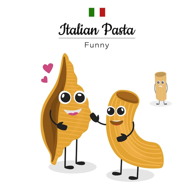 Vettore pasta di carattere carino divertente per i banner dei menu caratteri di pasta doodle