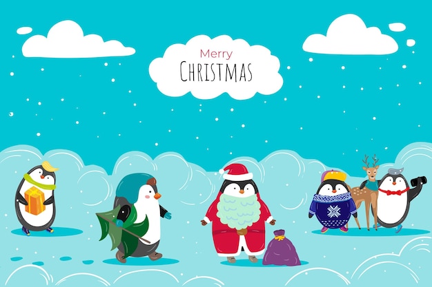 Cute character penguin preparing merry christmas time