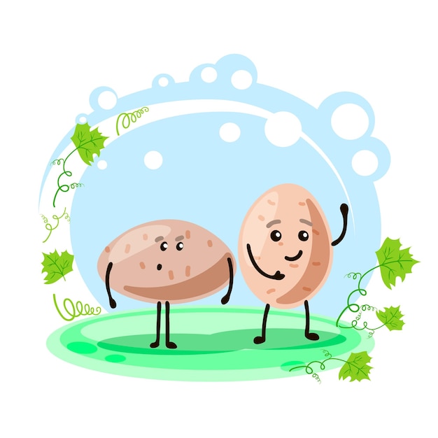 Cute character potatoes two friends Location Cartoon style Card for teaching children Vector stock illustration xA