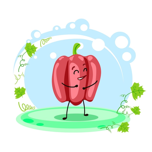 Cute character sweet bell pepper Location Cartoon style Card for teaching children Vector stock illustrationxA