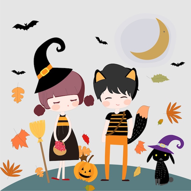 かわいいキャラクターの魔女とハッピーハロウィン