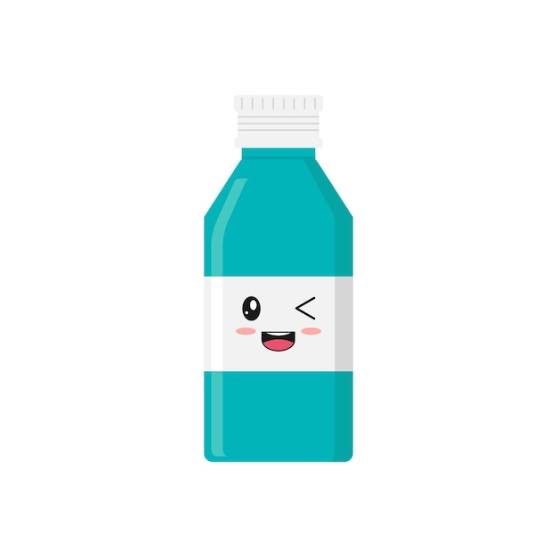 液体の薬のシロップの形で笑顔でかわいいキャラクター喉の薬の解熱剤