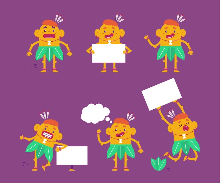 वेक्टर cute  characters with sign board and speech bubble   set  on a white background.