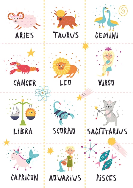 Premium Vector | Cute characters zodiac signs
