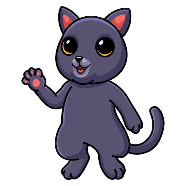 Cute chartreux cat cartoon waving hand