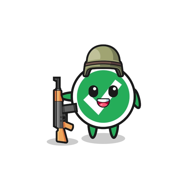 Cute check mark mascot as a soldier