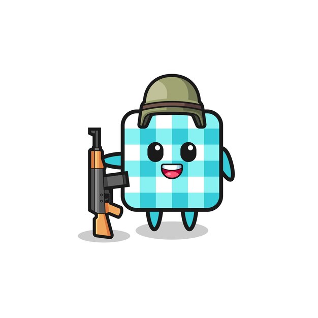 Cute checkered tablecloth mascot as a soldier  cute design