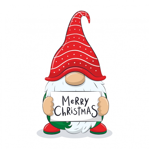 Cute cheerful gnome with phrase "Merry Christmas".