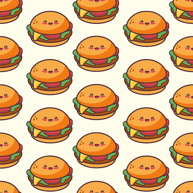 Vector cute cheerful hamburger seamless pattern