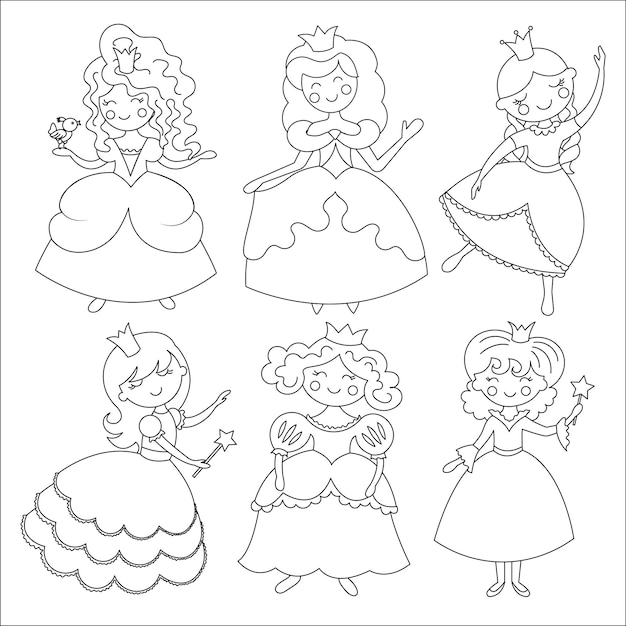 Vector cute cheerful princesses are engaged in pleasant leisure time