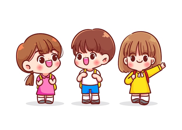 Vector cute cheerful student cartoon character kid children school education hand draw art illustration