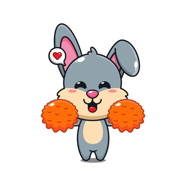 Carino cheerleader coniglio cartone animato illustrazione vettoriale