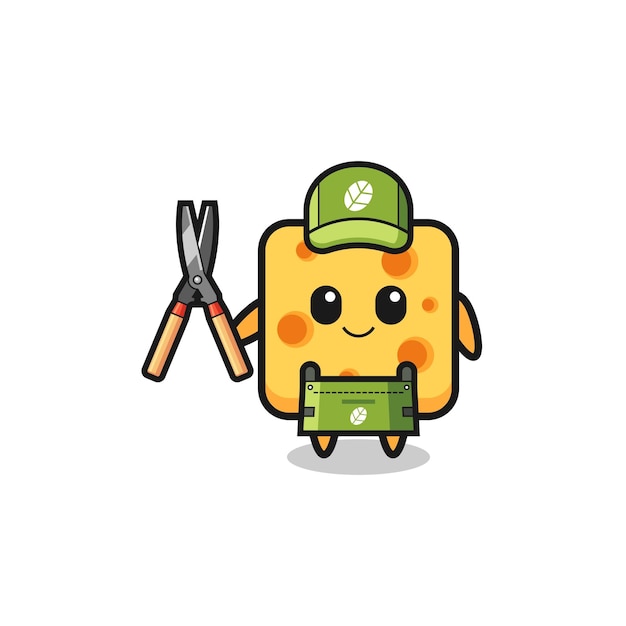 Cute cheese as gardener mascot cute design