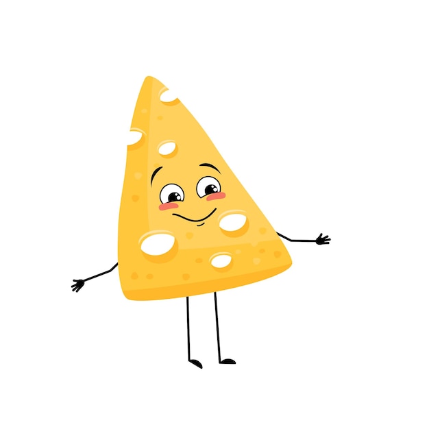 Cute cheese character with joyful emotions happy face