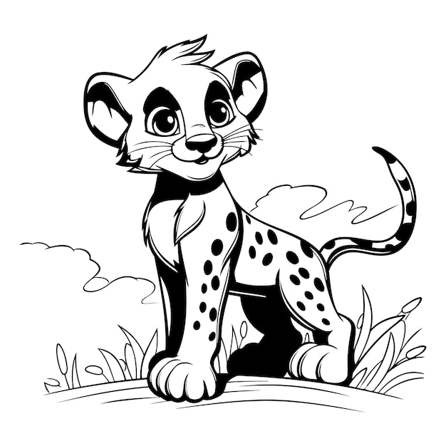 Vettore cartoon di ghepardo carino in bianco e nero illustrazione vettoriale progettazione grafica