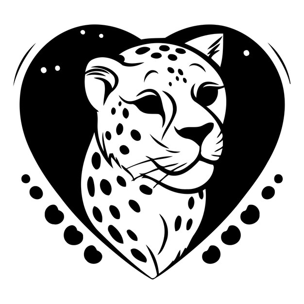 Vector cute cheetah in a heart shape vector illustration