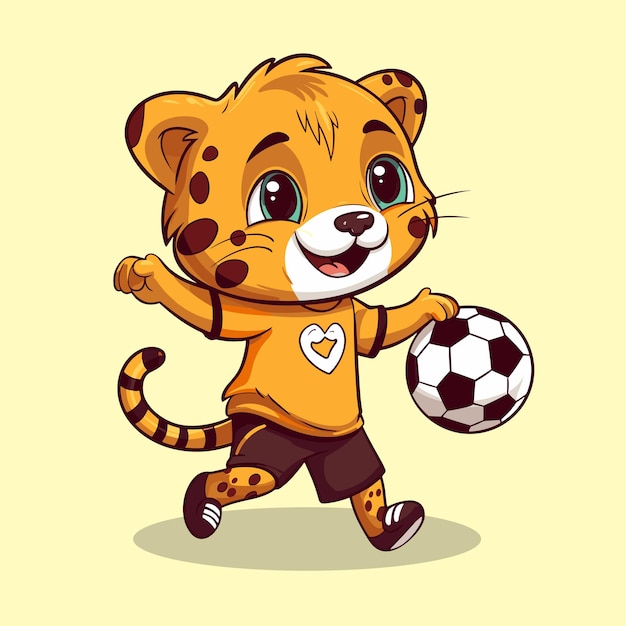 Vector cute cheetah playing football vector illustration