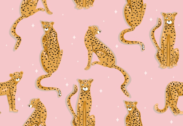 Vector cute cheetah seamless pattern leopard background