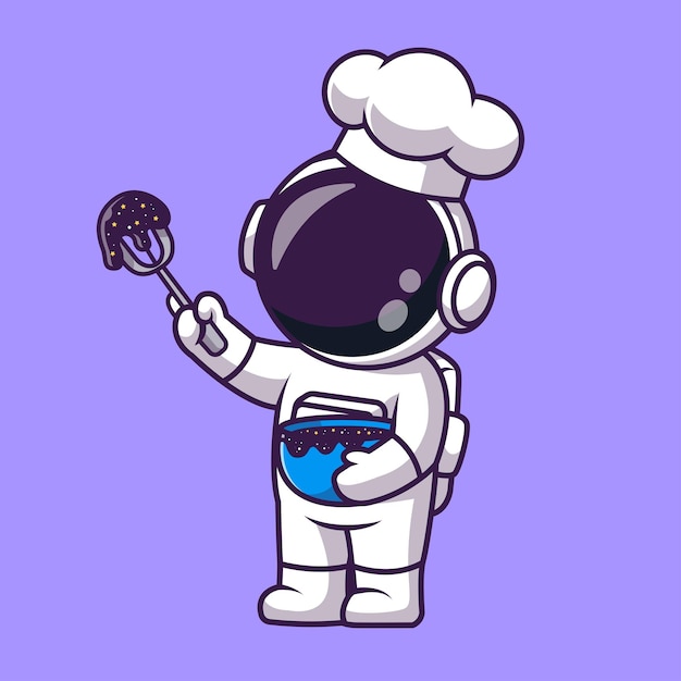 Premium Vector | Cute chef astronaut cooking space cake cartoon vector icon  illustration. science food isolated flat