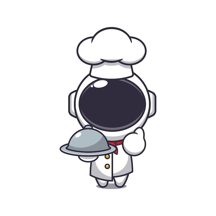 वेक्टर cute chef astronaut mascot cartoon character with dish.