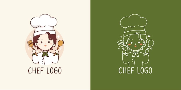 Cute chef boy hold spoon and spatula logo for restaurant ,bakery logo