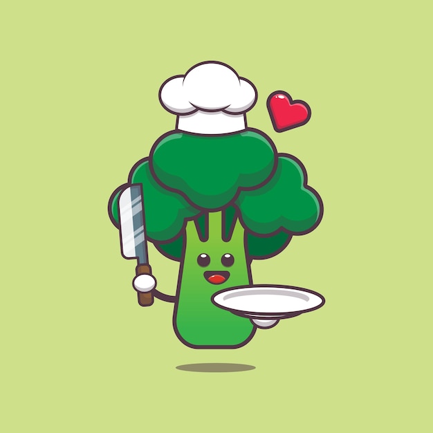 Simpatica illustrazione del personaggio dei broccoli dello chef