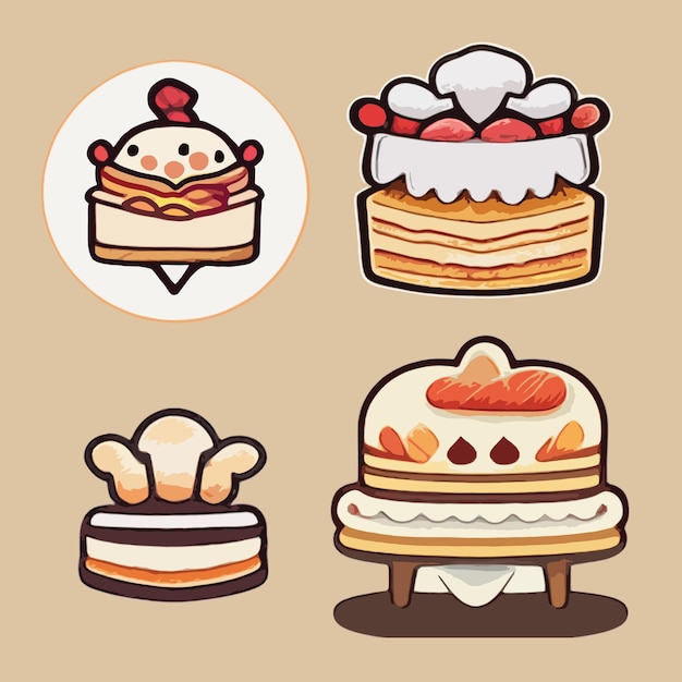 かわいいシェフ ケーキ食品レストラン ロゴ 2 d 手描き漫画アート ベクトル