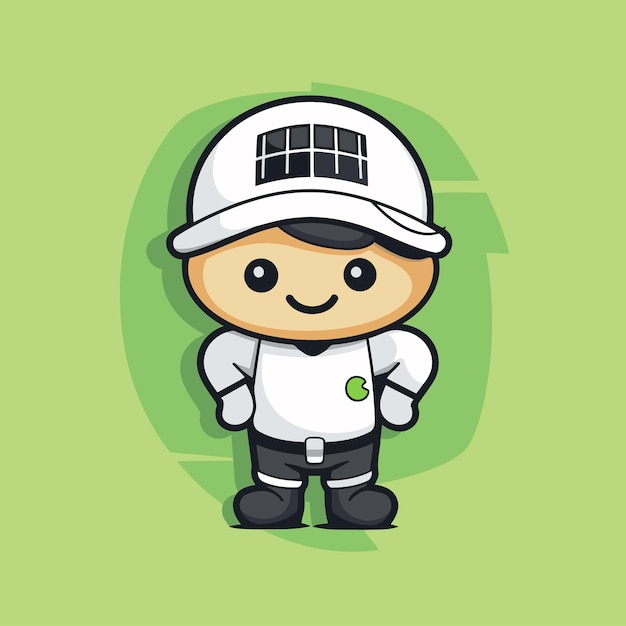 Cute chef cartoon character vector illustration Cute chef character with hat and uniform isolated on green background