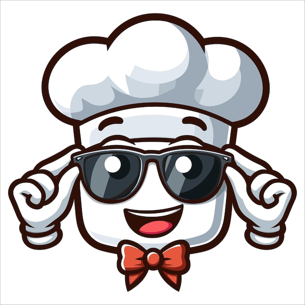 A cute chef cartoon mascot handsome face happy expression with sunglasses illustration on white back
