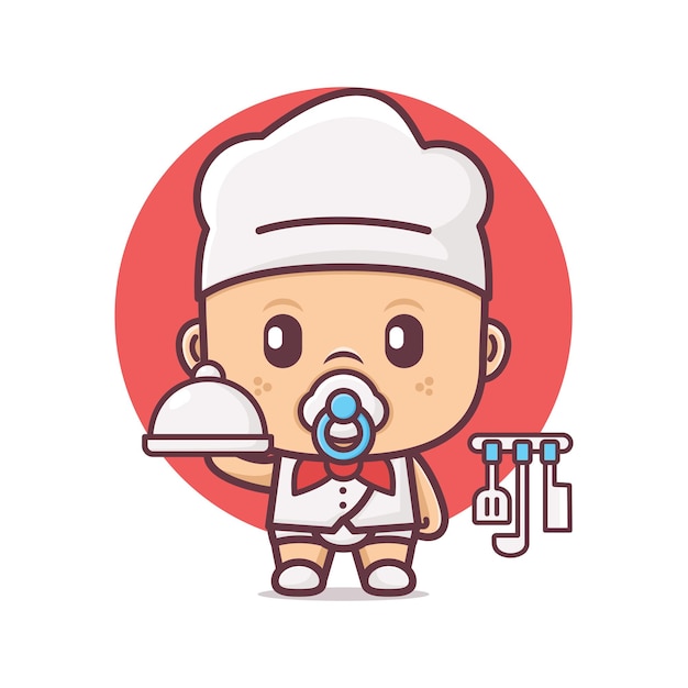 cute chef cartoon mascot vector illustrations with outline style