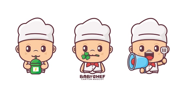 cute chef cartoon mascot vector illustrations with outline style