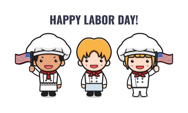 Cute chef celebrate labor day cartoon illustration. design isolated flat cartoon style