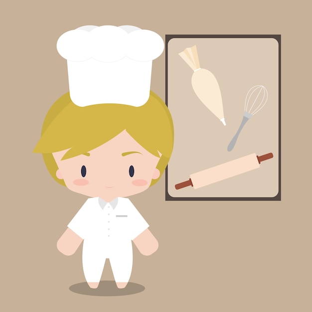 Cute chef character design illustration