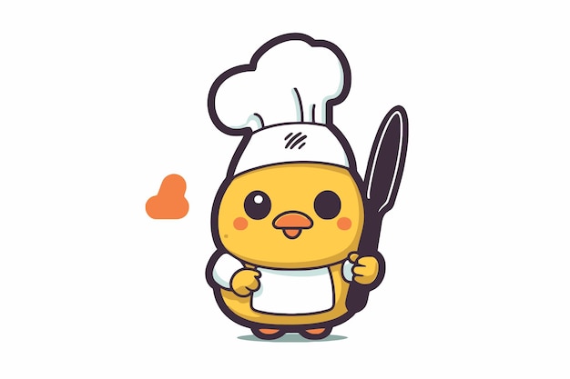 Cute chef chicken character with chef hat and knife vector illustration