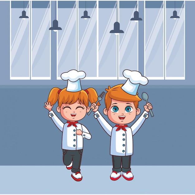 Cute chef children cartoon