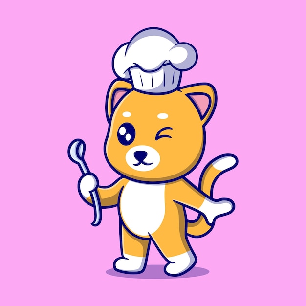 Cute chef dog cartoon icon illustration funny character for sticker and business