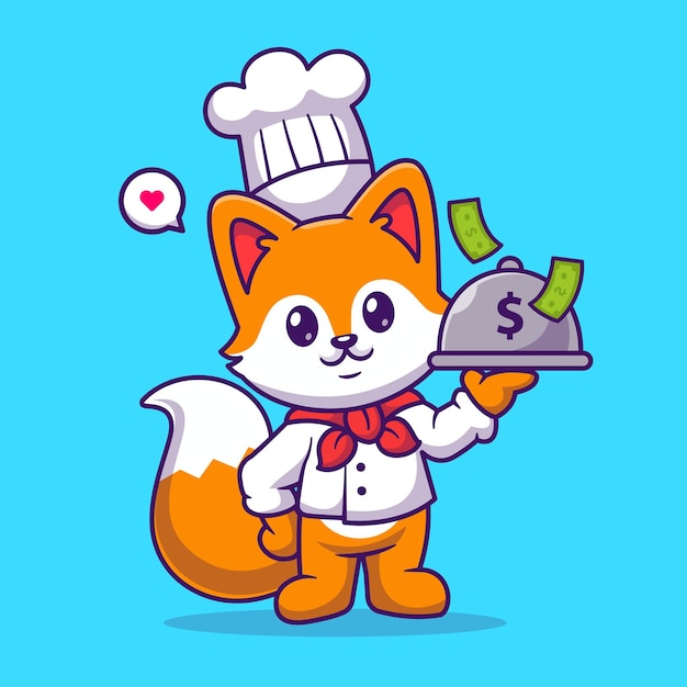 Cute Chef Fox Holding Money Cartoon Vector Icon Illustration Animal Business Icon Concept Isolated