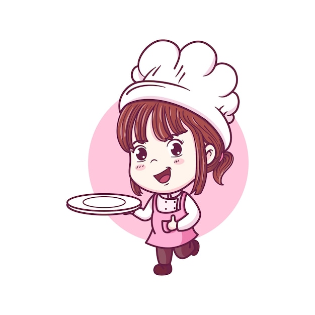 cute chef girl character logo