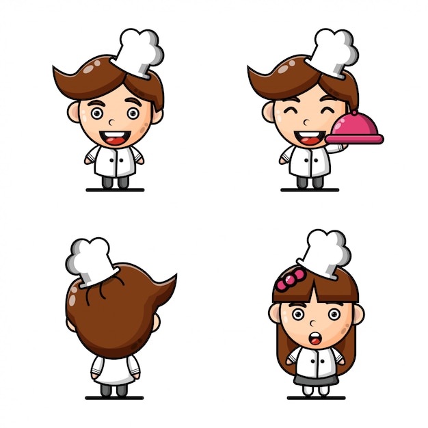 Cute chef mascot character set