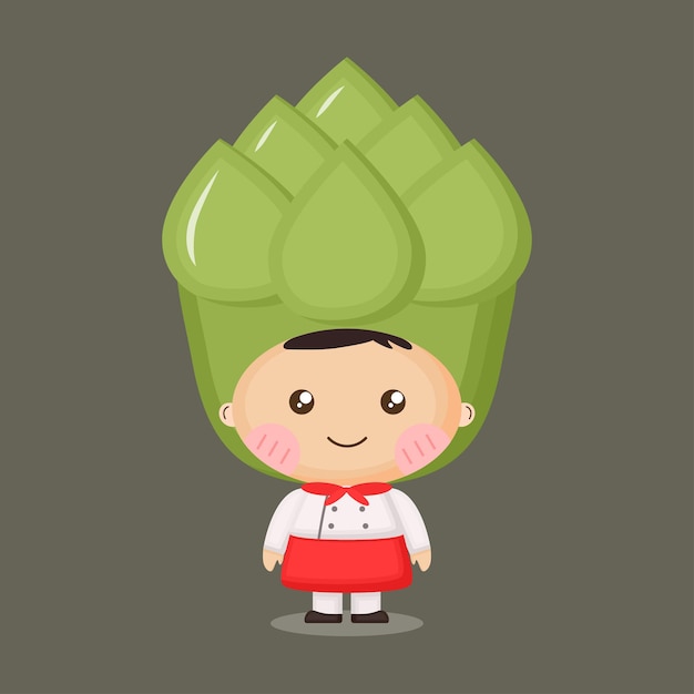 Cute chef mascot character with arthichoke hat