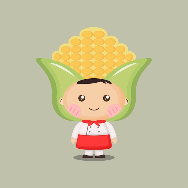 옥수수 모자를 쓴 귀여운 요리사 마스코트 캐릭터