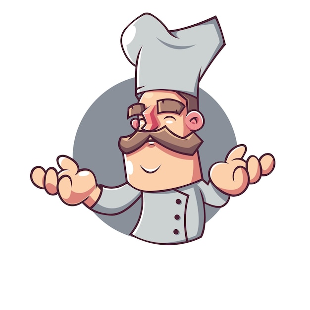 Vettore simpatico chef con illustrazione mascotte baffi