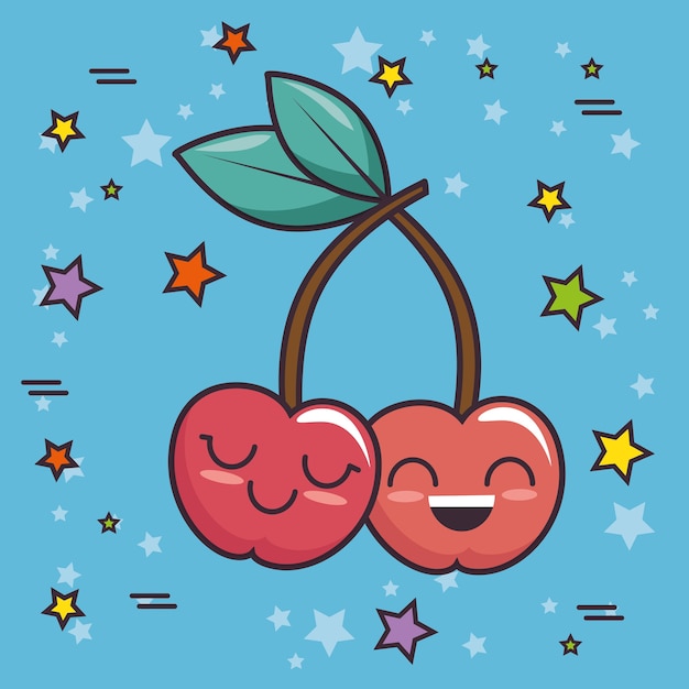 Vector cute cherries kawaii character