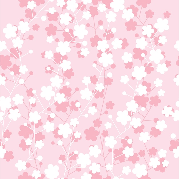 Vector cute cherry blossom foliage seamless pattern