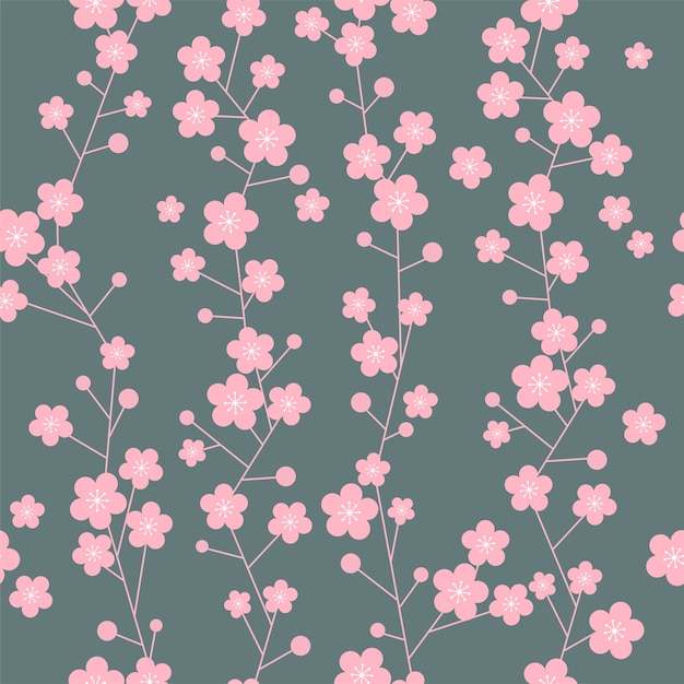 Vector cute cherry blossom foliage seamless pattern