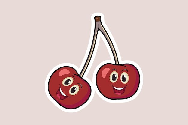 Vector cute cherry cartoon character with mouth open and happy logo sticker design vector