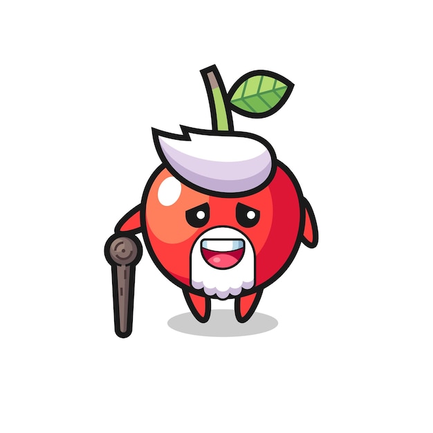 Cute cherry grandpa is holding a stick , cute style design for t shirt, sticker, logo element